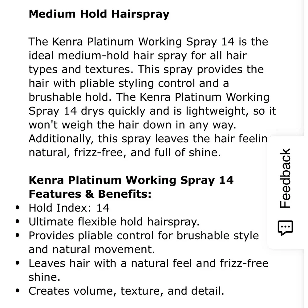 Kenra Platinum Working Spray 14 Flexible Hold Hairspray 10 oz New